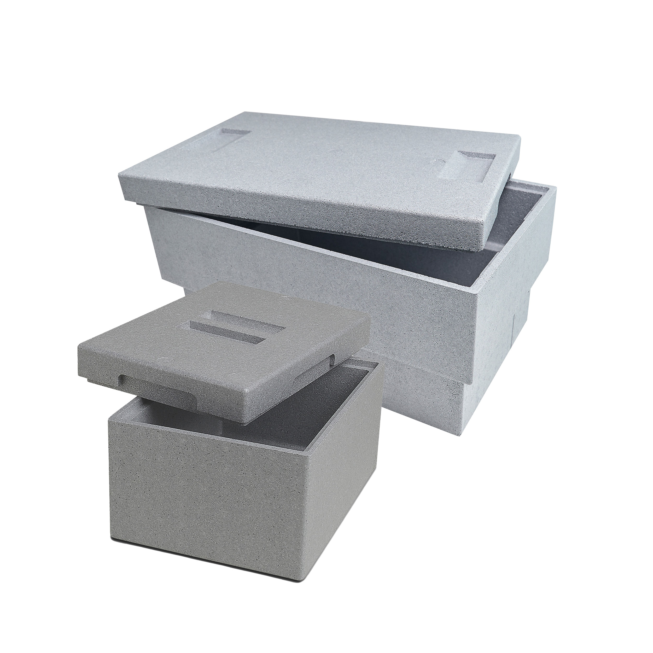 Climapor 2er Set Transportbox Plus und mini, grau, Volumen: 54,5 x 35 x 30 cm (32 Liter), Volumen: 25,5 x 35 x 21 cm (9 Liter), Wandstärke: 1,75 cm bzw. 2 cm
